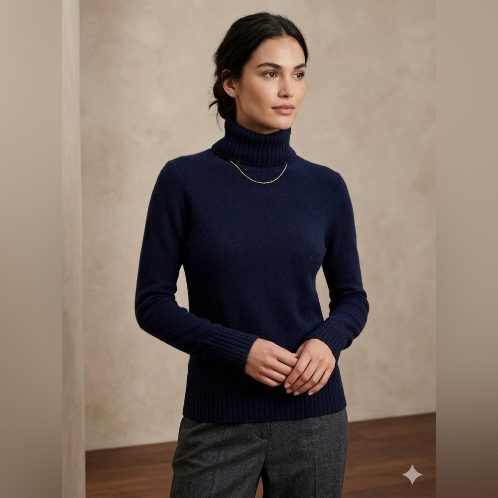 Reset R Label Wool Cashmere Turtleneck Navy Sweater , size M